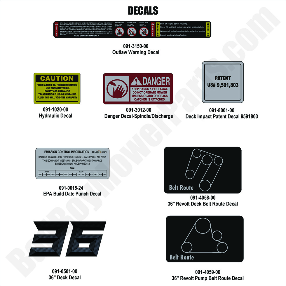 3505 - Bad Boy Mower Parts Lookup > 2024 > Revolt (36\" Deck) > Decals - 1